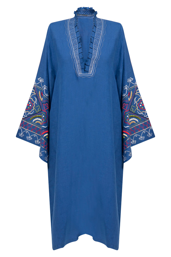 Mayss Linen Royal Blue Kaftan