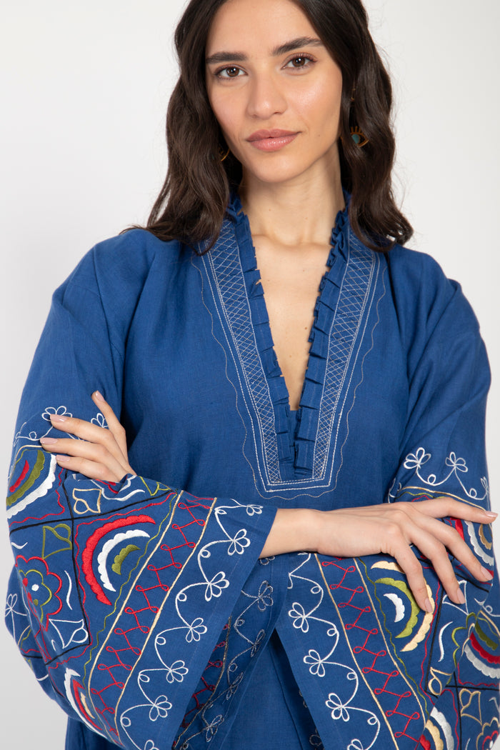 Mayss Linen Royal Blue Kaftan