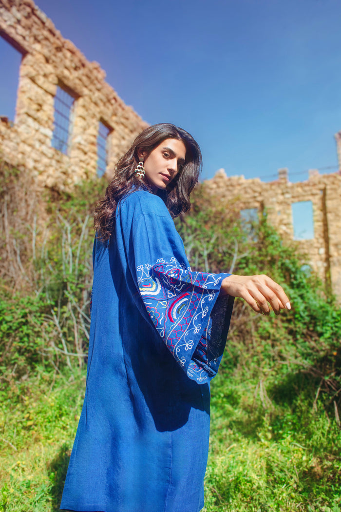 Mayss Linen Royal Blue Kaftan