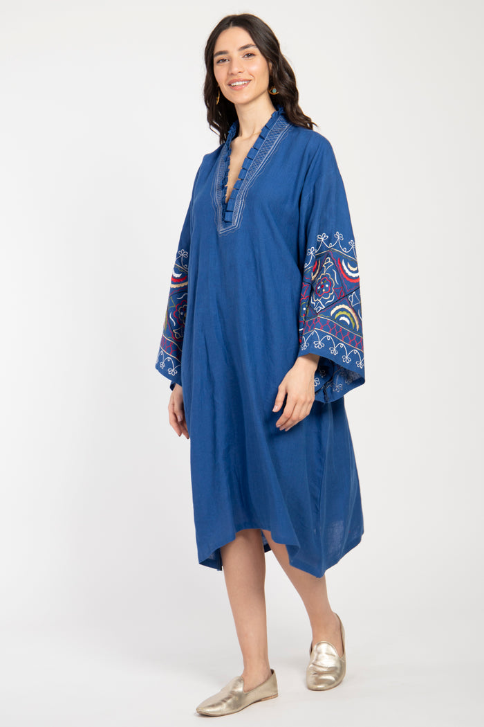 Mayss Linen Royal Blue Kaftan