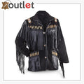 Men's black western cowboy leather jacket with pointed yokes and snap front, front view