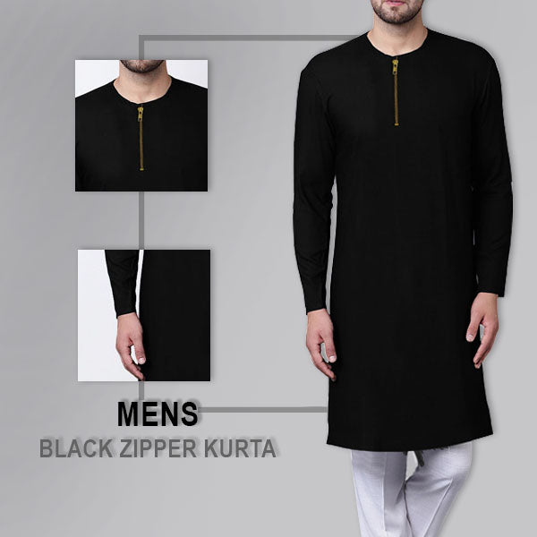Mens Black Zipper Kurta