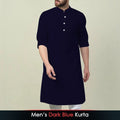 Men's Dark Blue Plain Kurta