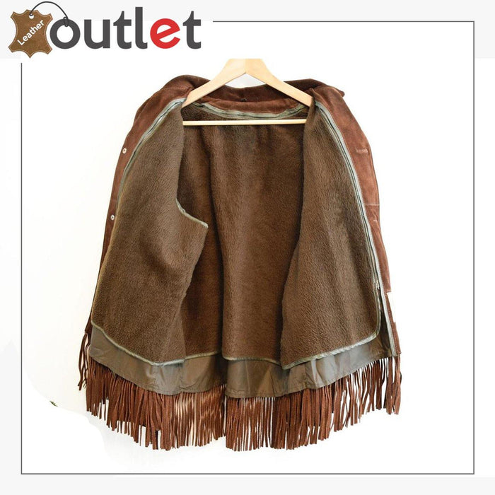 The fringed suede jacket shown with the detachable vest removed