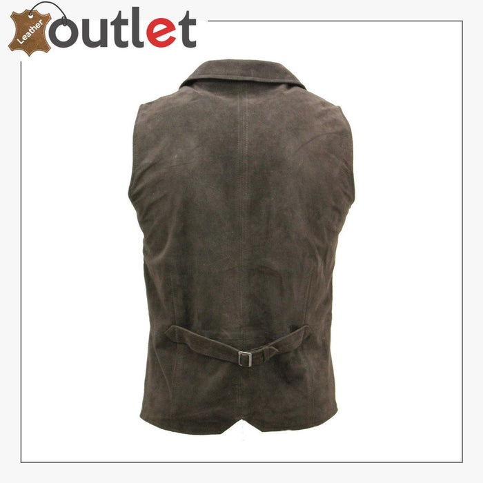Men's Smooth Goat Suede Classic Smart Brown Leather Waistcoat Vest - Leather Outlet