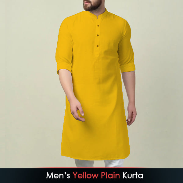 Men's Yellow Plain Kurta