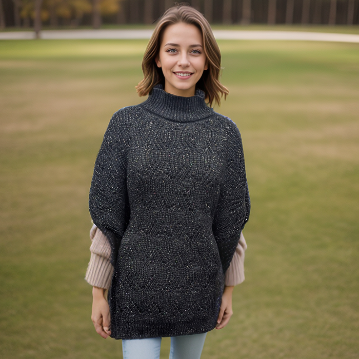 Merbuk - High Neck Jumper Style Poncho - Sparkly Black