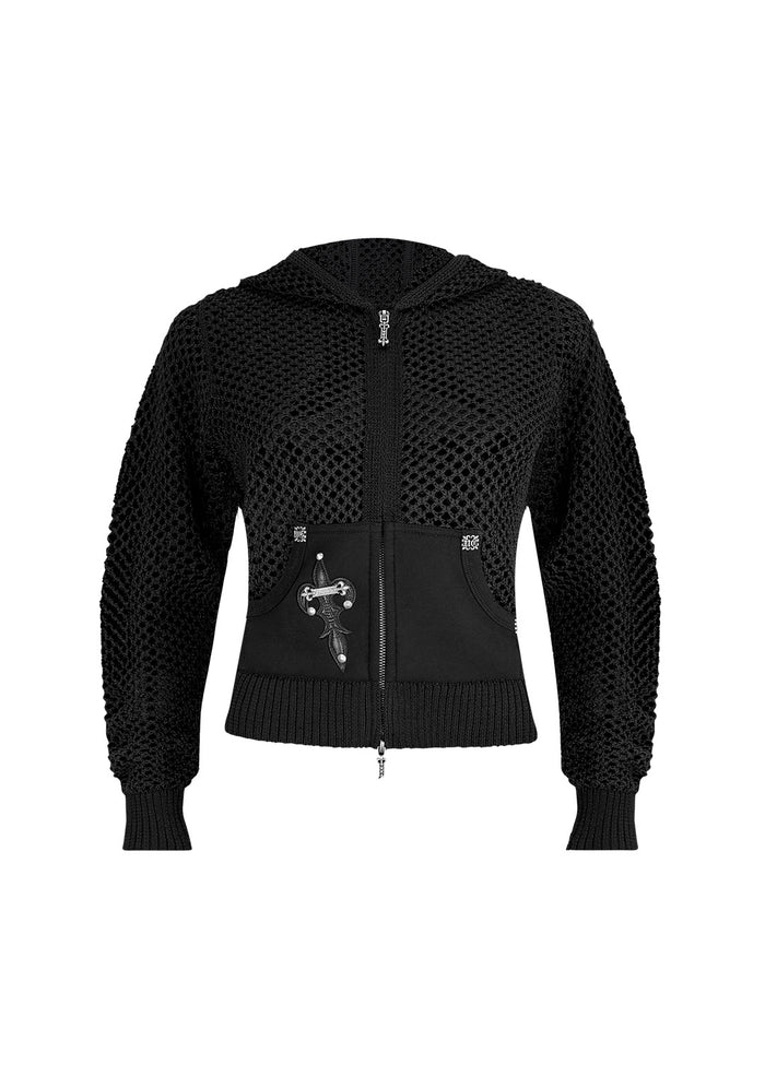 MIDNIGHT MESH KNIT HOODIE BLACK