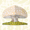 Up close image shows the details of the mushroom shaped greeting card with floral details, ladybirds.