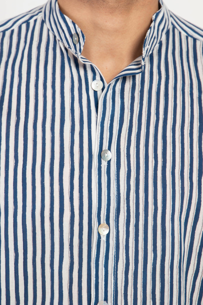 Mounir Cotton Blue Stripes Shirt