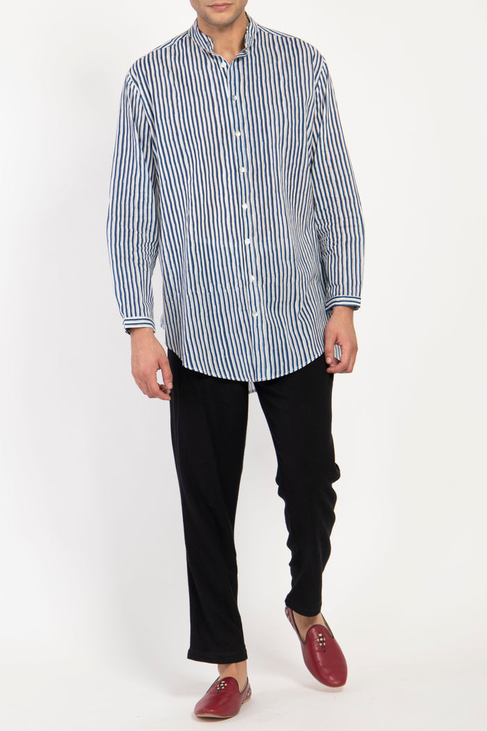 Mounir Cotton Blue Stripes Shirt