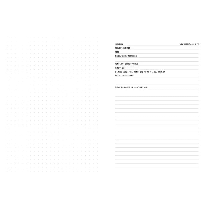 Birding Notes journal: dotted grid pages, lined sections for bird sightings, dates, and location. Great for birdwatchers.