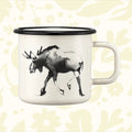 Shop the Muurla Teemu Järvi 0.37L enamel mug with a stylish moose print and black rim—Scandinavian design for outdoors lovers.