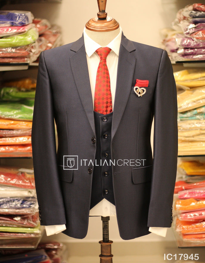 Navy Blue 3-Piece Notch Lapel Suit