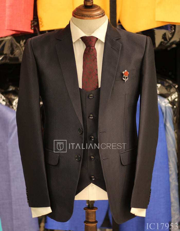 Navy Blue 3-Piece Notch Lapel Suit