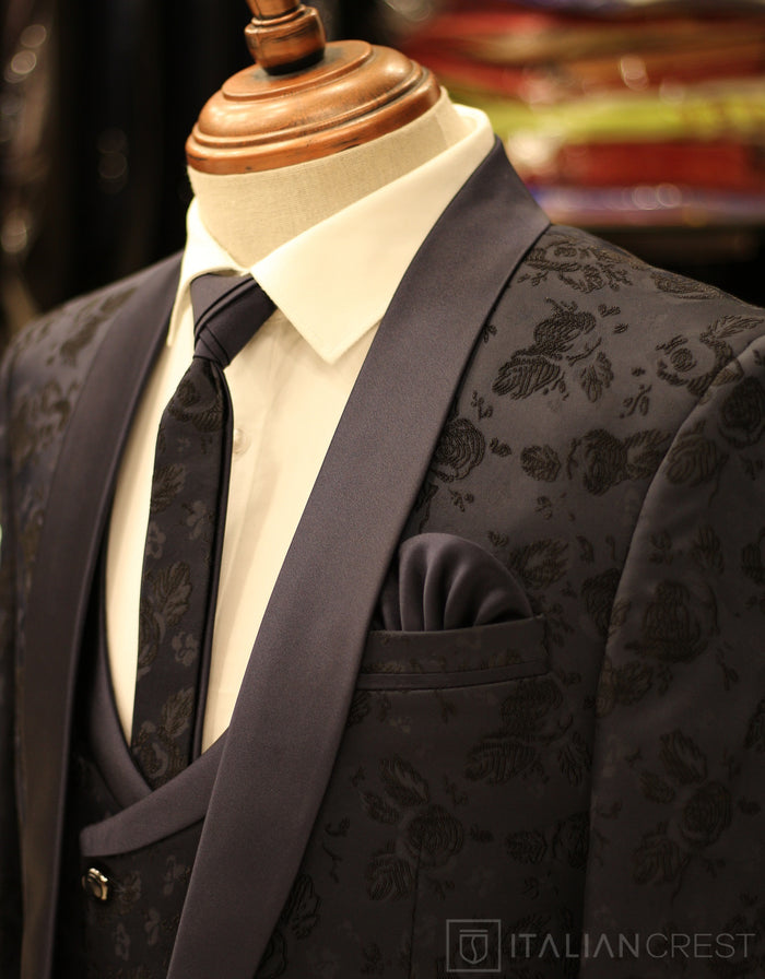 Navy Blue Jacquard 5pc Wedding Suit