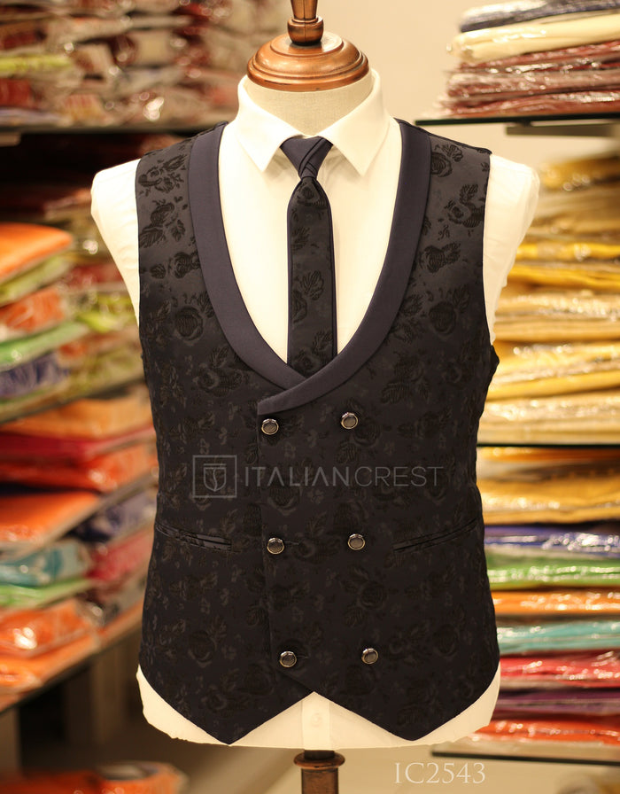 Navy Blue Jacquard 5pc Wedding Suit