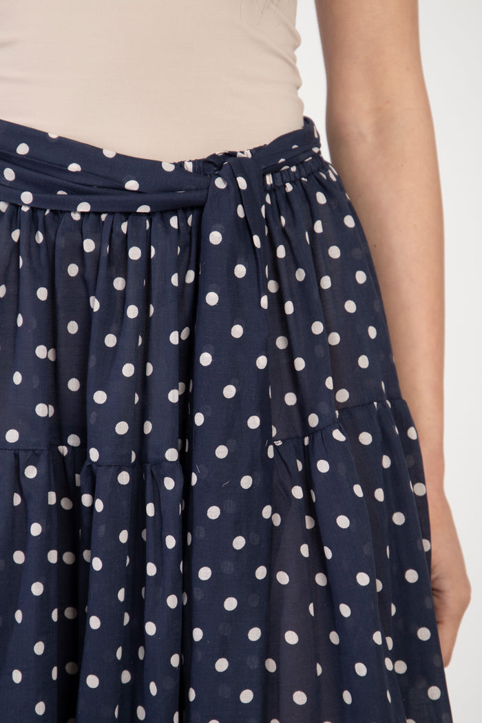 Navy Polka Dot Tiered Skirt