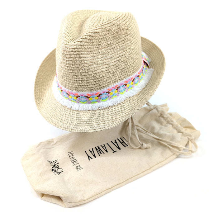 Neon Aztec Foldable Trilby Hat - White (55cm)