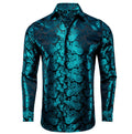 New Blue Black Paisley Silk Men's Long Sleeve Shirt Casual-CY1610 - SimonVon Shop