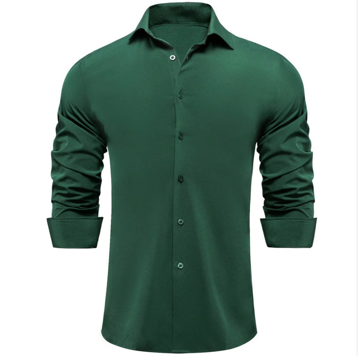 New Emerald Green Solid Stretch Men's Long Sleeve Shirt-CY-1059 - SimonVon Shop