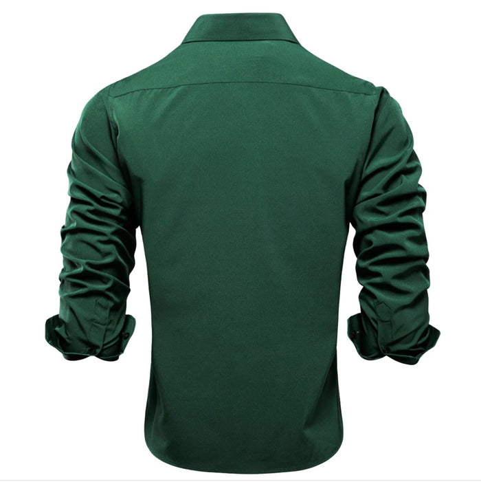 New Emerald Green Solid Stretch Men's Long Sleeve Shirt-CY-1059 - SimonVon Shop