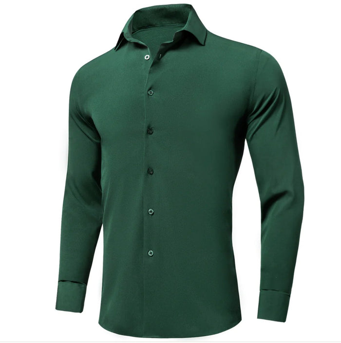 New Emerald Green Solid Stretch Men's Long Sleeve Shirt-CY-1059 - SimonVon Shop
