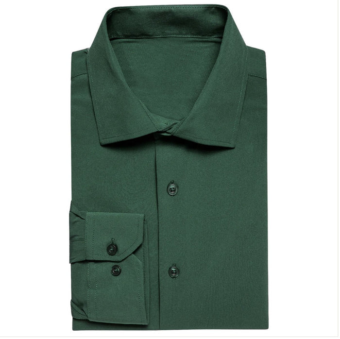 New Emerald Green Solid Stretch Men's Long Sleeve Shirt-CY-1059 - SimonVon Shop