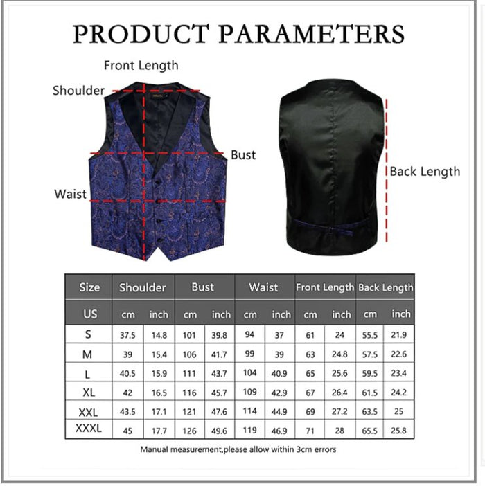 New Golden Black Paisley with White Floral Silk Men's Vest Hanky Cufflinks Tie Set Waistcoat Suit Set- MJ-0612 - SimonVon Shop