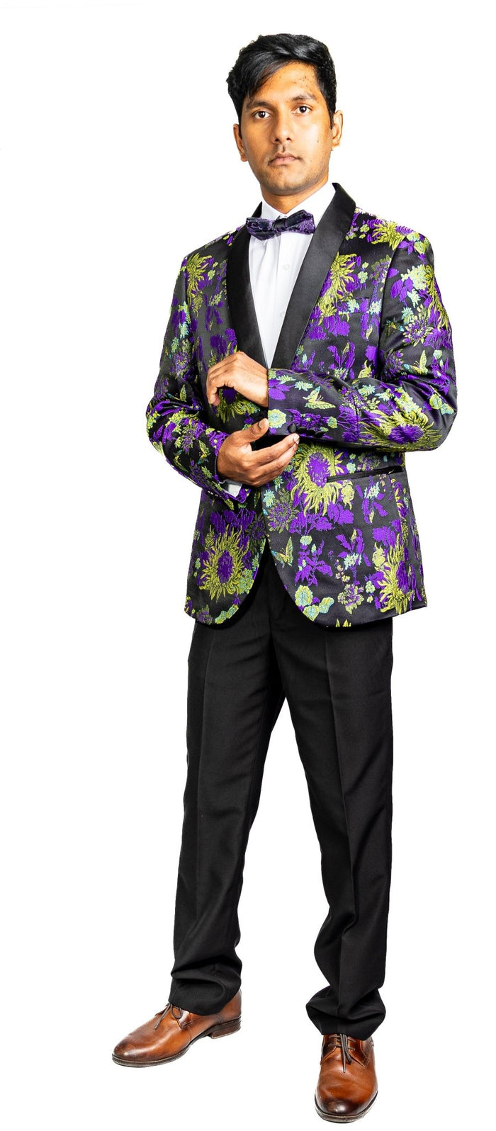 New Luxury Black Yellow Purple Floral Men's Blazer- XX-1003 - SimonVon Shop