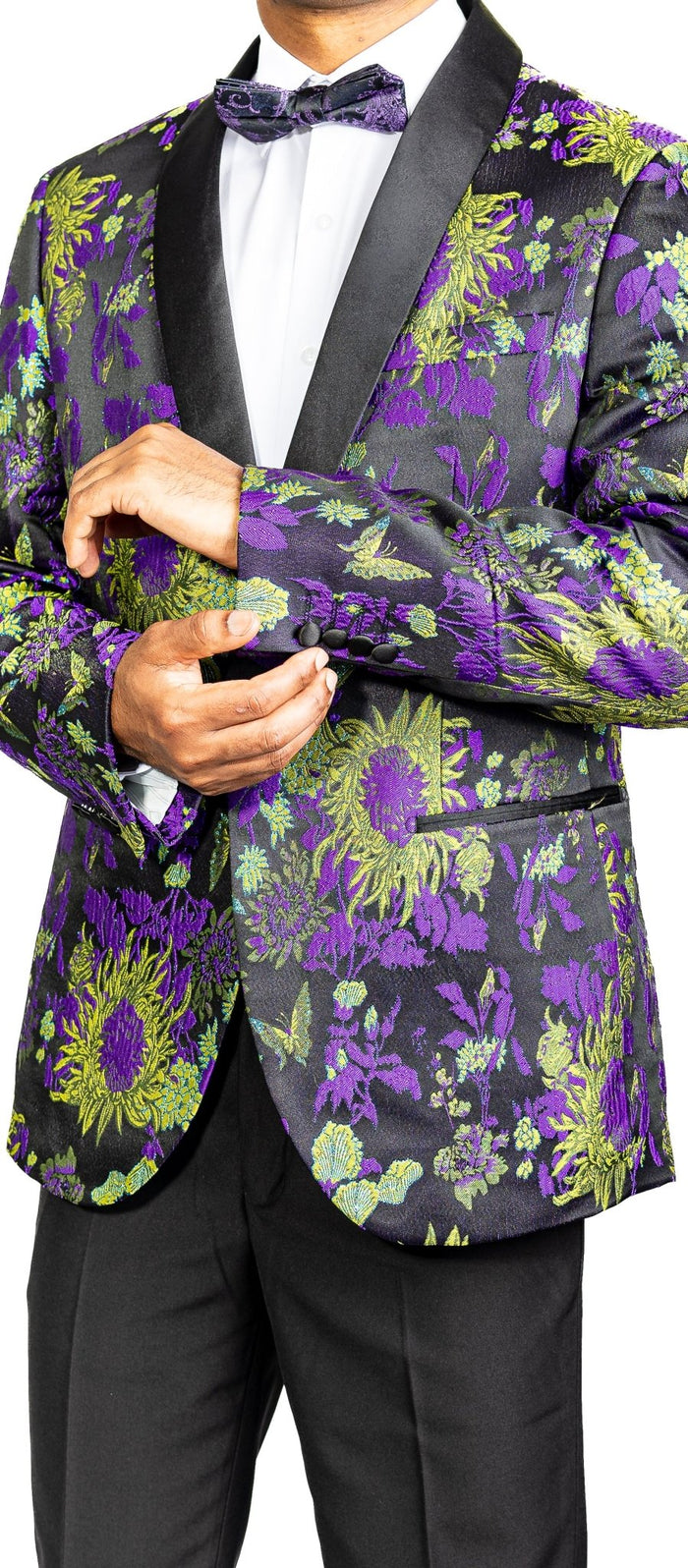 New Luxury Black Yellow Purple Floral Men's Blazer- XX-1003 - SimonVon Shop