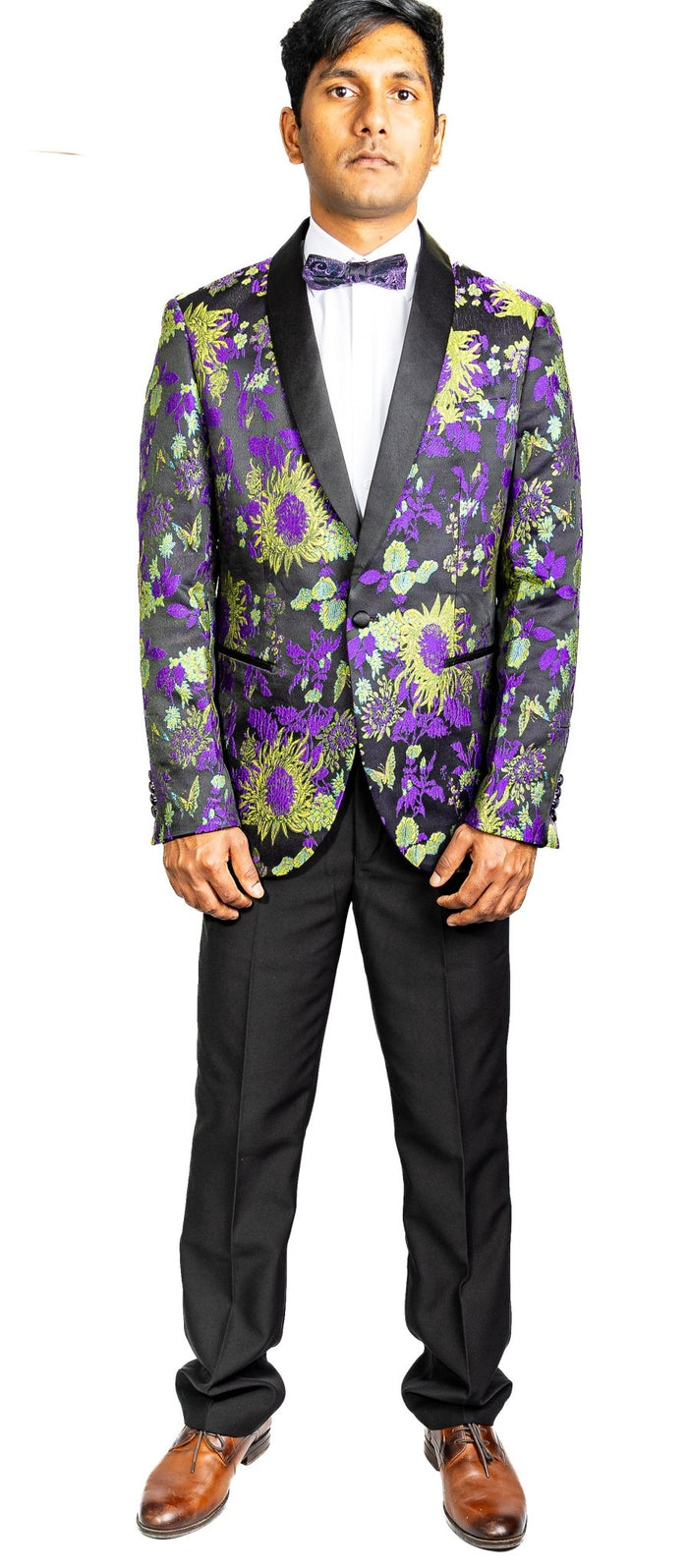 New Luxury Black Yellow Purple Floral Men's Blazer- XX-1003 - SimonVon Shop