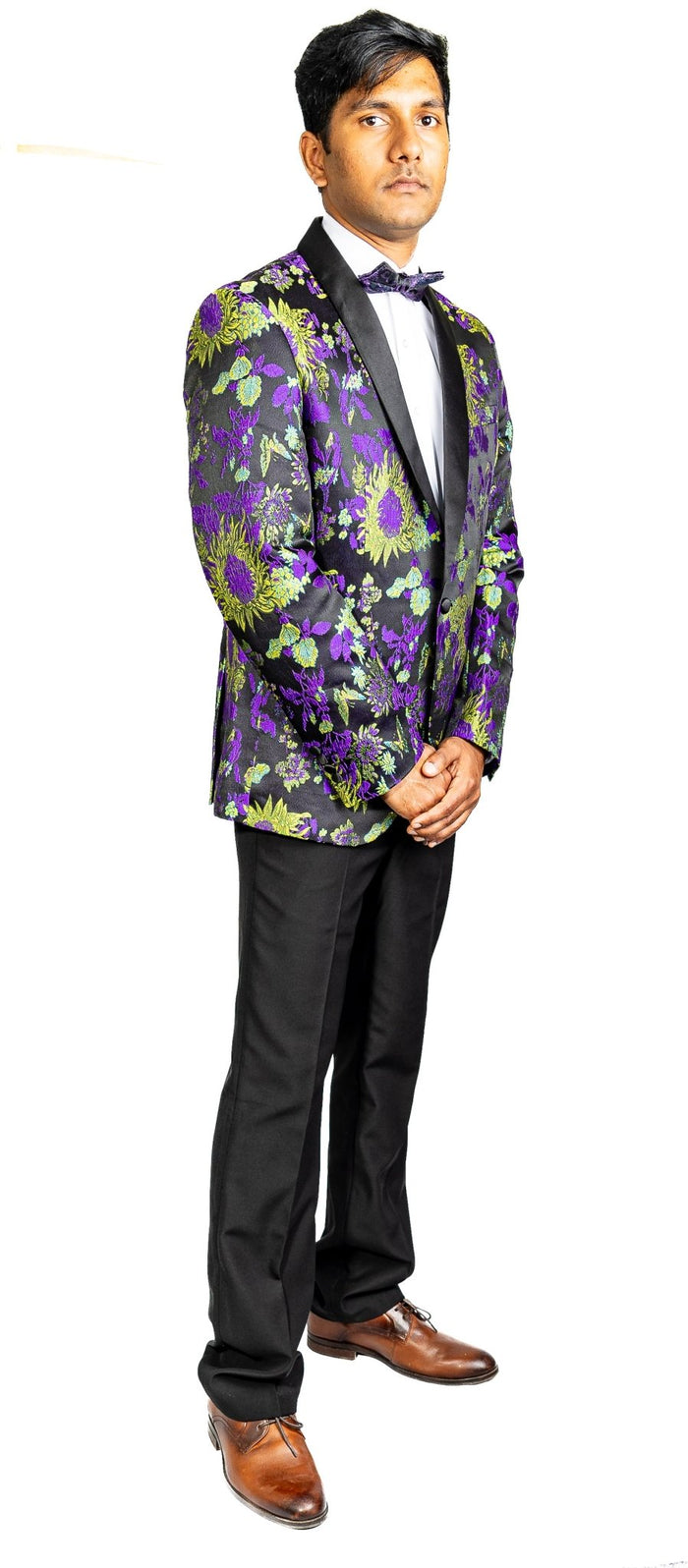 New Luxury Black Yellow Purple Floral Men's Blazer- XX-1003 - SimonVon Shop