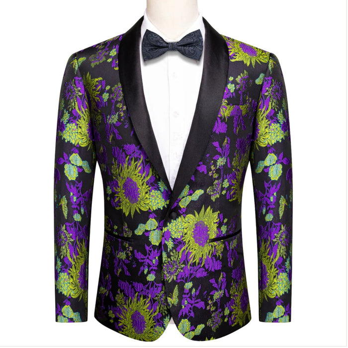 New Luxury Black Yellow Purple Floral Men's Blazer- XX-1003 - SimonVon Shop