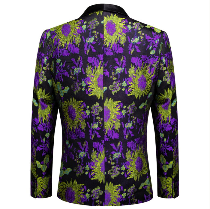 New Luxury Black Yellow Purple Floral Men's Blazer- XX-1003 - SimonVon Shop