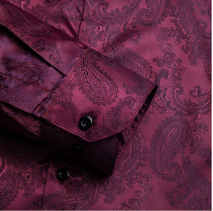 New Purple Red Paisley Silk Men's Long Sleeve Shirt- CY-0072 - SimonVon Shop