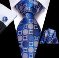 New Royal Blue White Circle Tie Pocket Square Cufflinks Set- N-3451 - SimonVon Shop