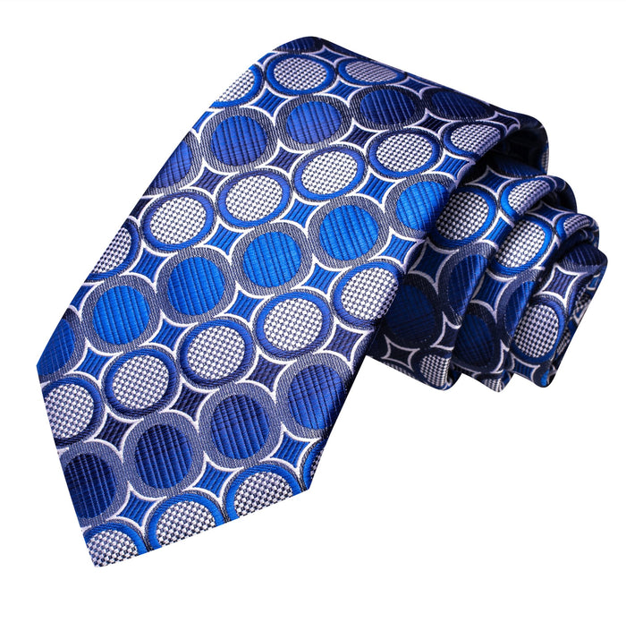 New Royal Blue White Circle Tie Pocket Square Cufflinks Set- N-3451 - SimonVon Shop