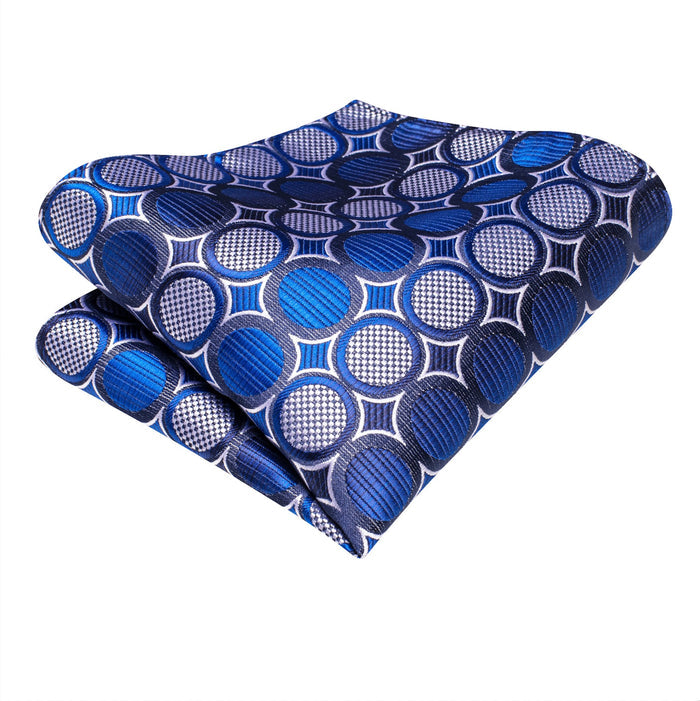 New Royal Blue White Circle Tie Pocket Square Cufflinks Set- N-3451 - SimonVon Shop