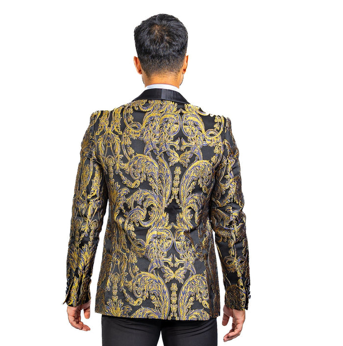 New Simon Von Men'sGolden Blue Black Paisley Jacquard Blazer Elegant Banquet Wedding Jacket-XX-1009 - SimonVon Shop
