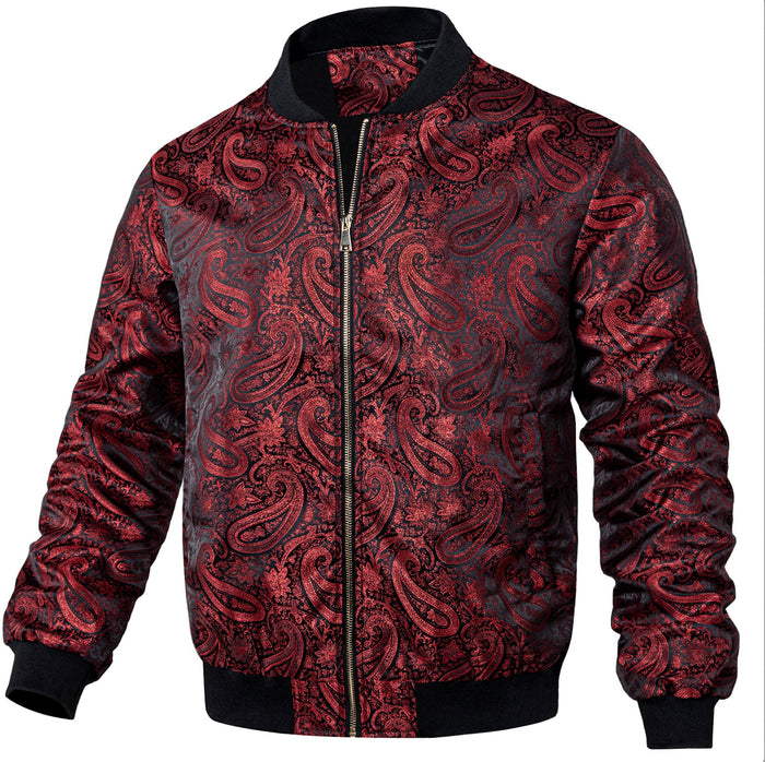 NEW SIMON VON RED PAISLEY MEN'S JACQUARD LIGHT CASUAL JACKET-JK-4005 - SimonVon Shop