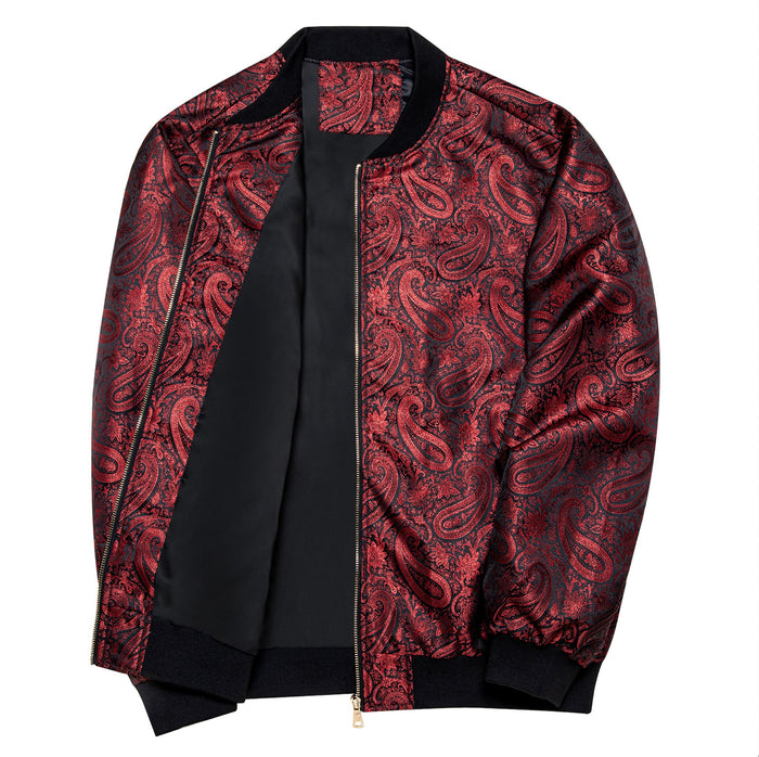 NEW SIMON VON RED PAISLEY MEN'S JACQUARD LIGHT CASUAL JACKET-JK-4005 - SimonVon Shop