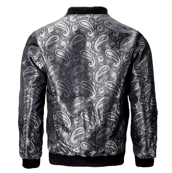 NEW SIMONVON BLACK SILVER PAISLEY MEN'S JACQUARD LIGHT CASUAL JACKET-JK-4004 - SimonVon Shop