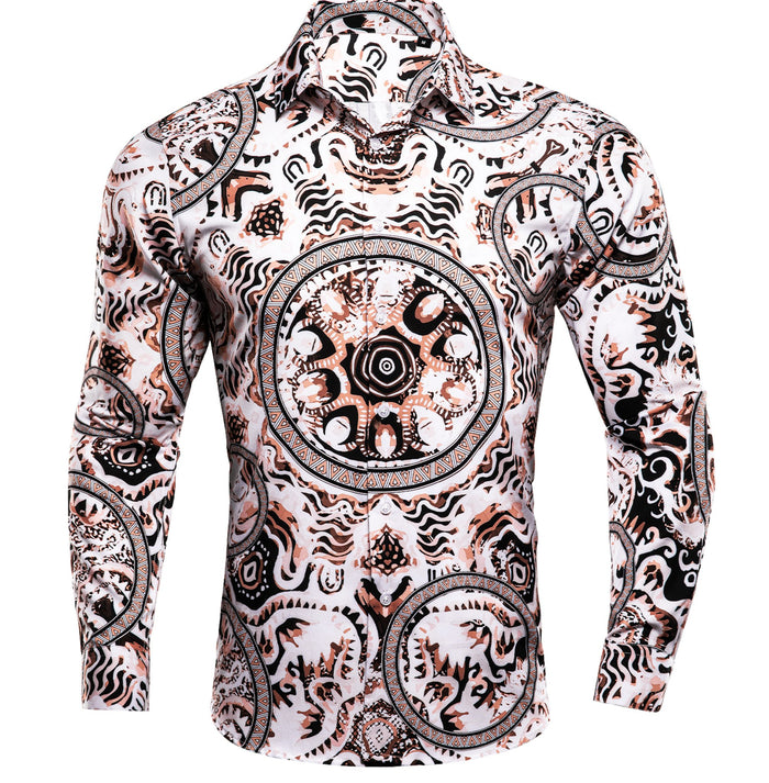 New White Brown Circle Print Novelty Men's Shirt-CY-1025 - SimonVon Shop