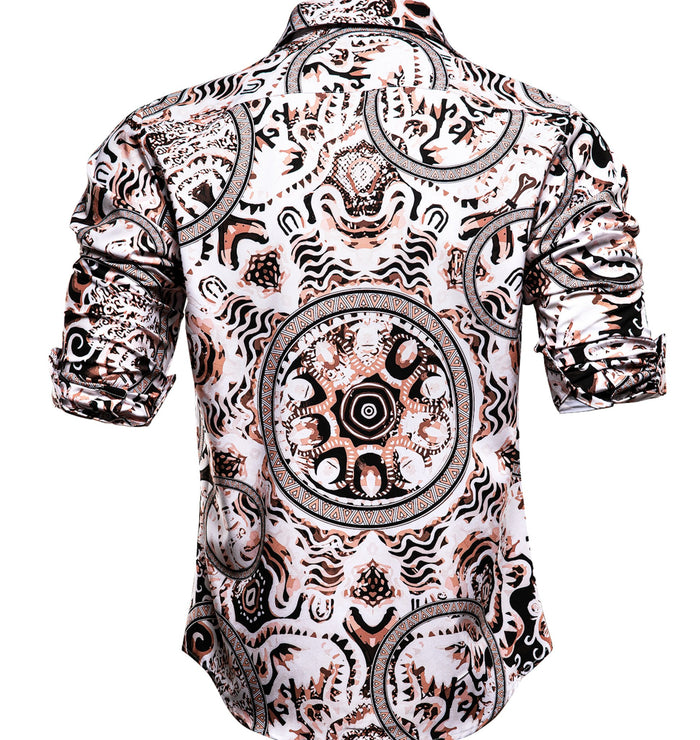 New White Brown Circle Print Novelty Men's Shirt-CY-1025 - SimonVon Shop
