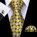 New Yellow Blue Polka Dot Silk Tie Hanky Cufflinks Set-N-5333 - SimonVon Shop
