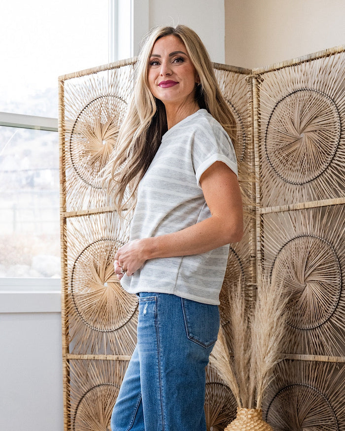 Nina Faded Striped Drop Shoulder Top - Heather Gray FINAL SALE Lovely Melody