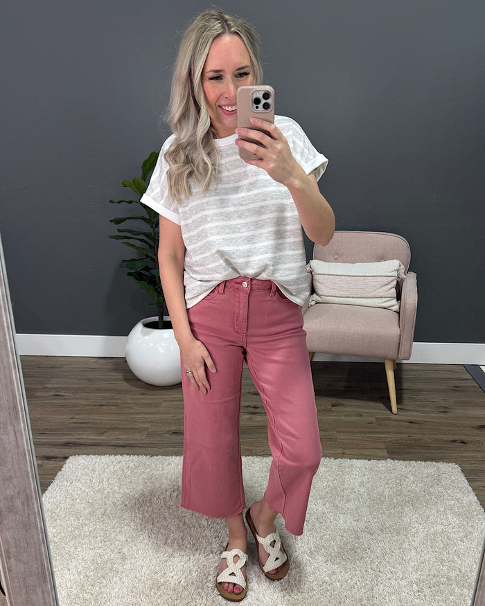 Nina Faded Striped Drop Shoulder Top - Heather Gray FINAL SALE Lovely Melody