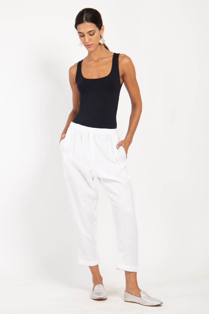 Nour Linen White Trousers