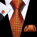 Novelty Orange Blue Plaid Silk Tie Pocket Square Cufflinks Set- N-6406 - SimonVon Shop
